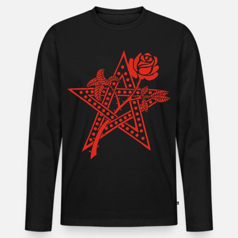 Die rote Rose und der Stern - Männer Premium Bio Langarmshirt - Schwarz