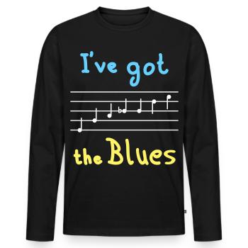 Échelle de blues en mi - lumineux - T-shirt manches longues Premium bio Homme - noir - Devant - Nico (187cm)