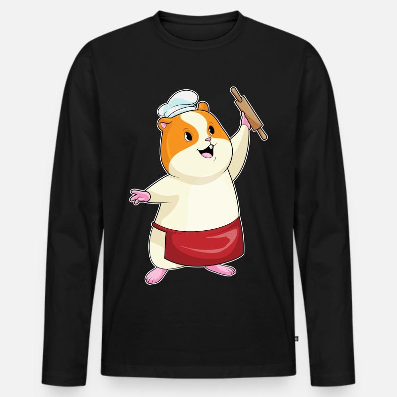 Hamster Bäcker Nudelholz Backen - Männer Premium Bio Langarmshirt - Schwarz
