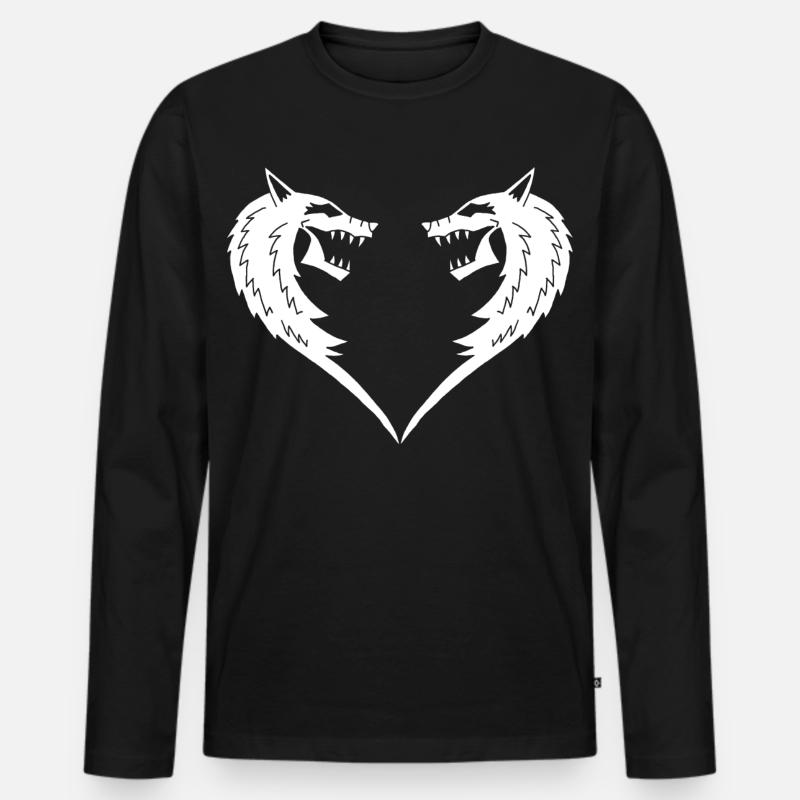 Weißes Wolfsherz - Männer Premium Bio Langarmshirt - Schwarz