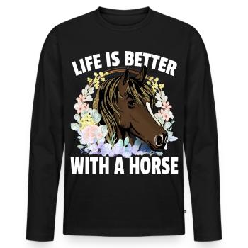 Das Leben ist besser mit einem Pferd - Männer Premium Bio Langarmshirt - Schwarz - Vorne - Nico (187cm)