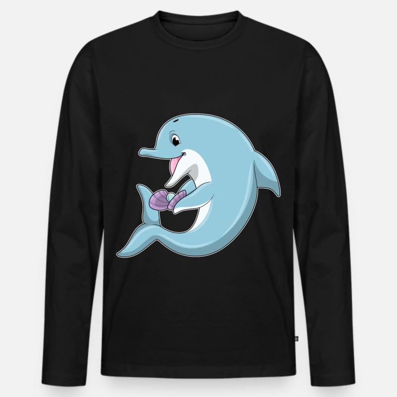Delfin Perle - Männer Premium Bio Langarmshirt - Schwarz