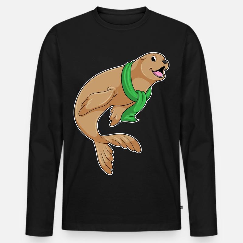 Seehund mit Schal - Männer Premium Bio Langarmshirt - Schwarz
