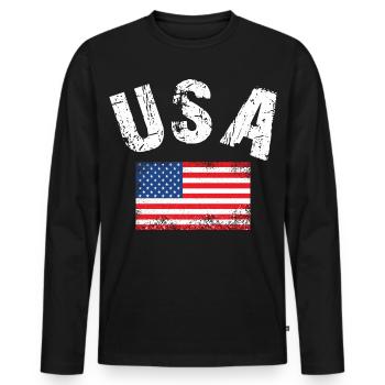 Drapeau des États-Unis - T-shirt manches longues Premium bio Homme - noir - Devant - Nico (187cm)