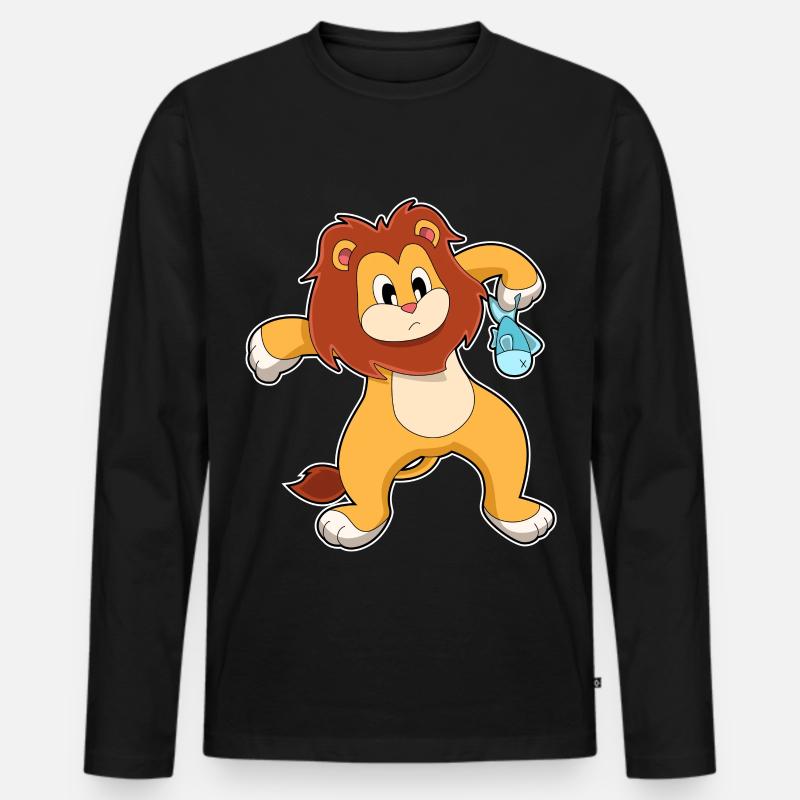 Löwe mit Fisch - Männer Premium Bio Langarmshirt - Schwarz