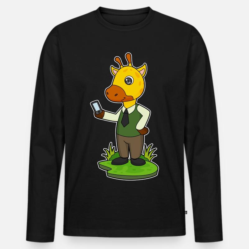 Giraffe mit Handy - Männer Premium Bio Langarmshirt - Schwarz