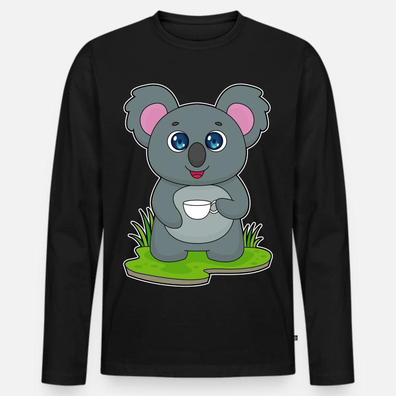 Koala mit Kaffeetasse - Männer Premium Bio Langarmshirt - Schwarz