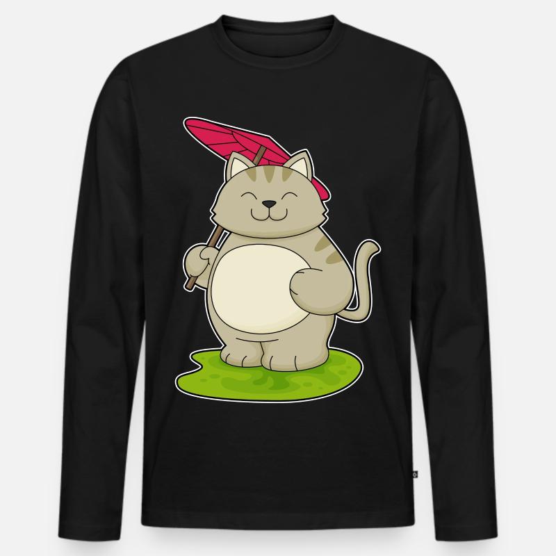 Katze Regenschirm - Männer Premium Bio Langarmshirt - Schwarz