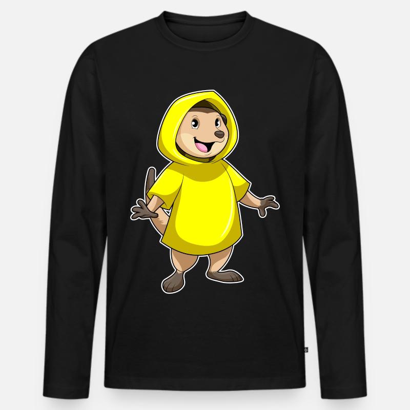 Erdmännchen mit Regenjacke - Männer Premium Bio Langarmshirt - Schwarz