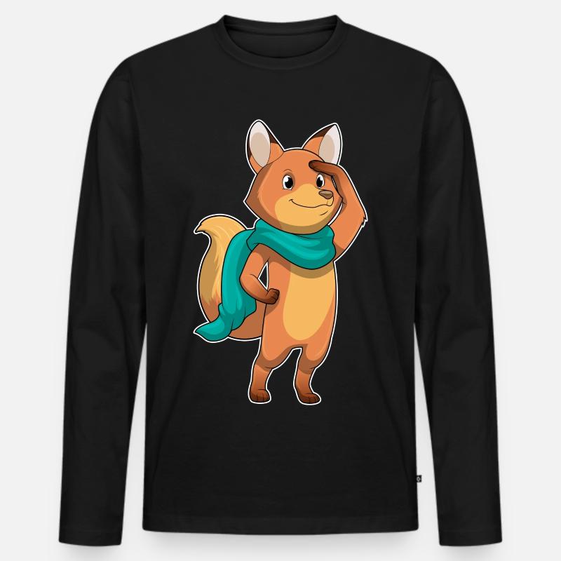 Fuchs mit Schal - Männer Premium Bio Langarmshirt - Schwarz