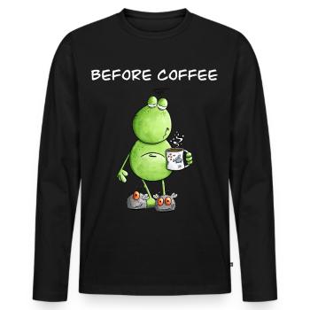 Before Coffee I Morning Grouch Frog I Coffee - Men's Premium Organic Long Sleeve Shirt - black - Front - Nico (187cm)