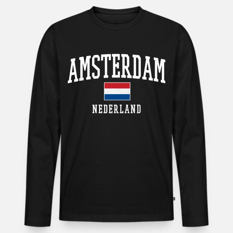 Amsterdam NL Flag Design - Männer Premium Bio Langarmshirt - Schwarz