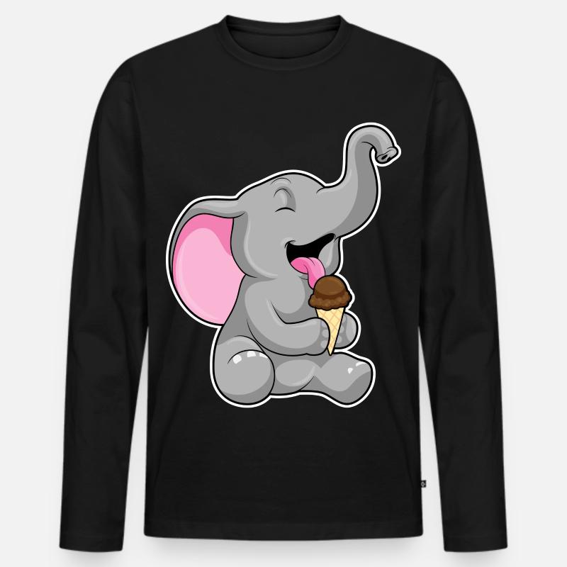 Elefant mit Schoko Waffeleis - Männer Premium Bio Langarmshirt - Schwarz