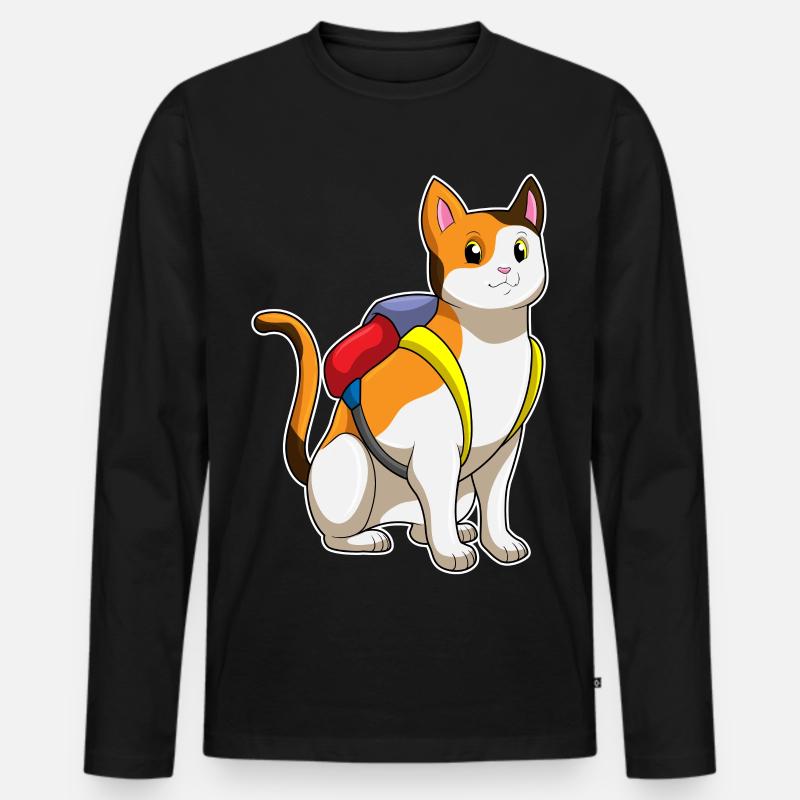 Katze mit Schulranzen Schule - Männer Premium Bio Langarmshirt - Schwarz