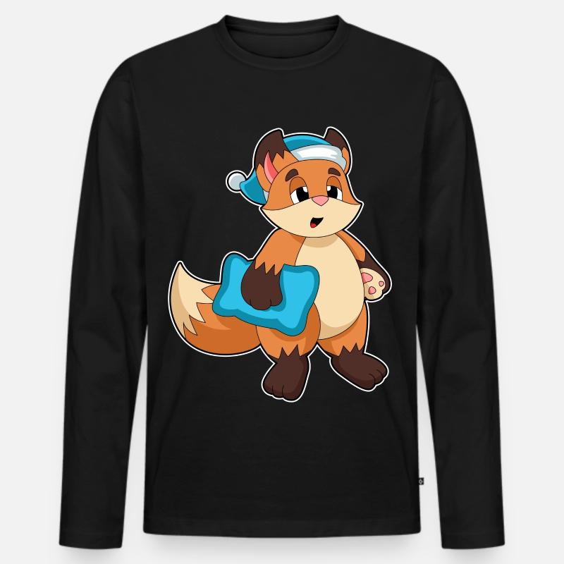 Fuchs mit Schlafmütze - Männer Premium Bio Langarmshirt - Schwarz