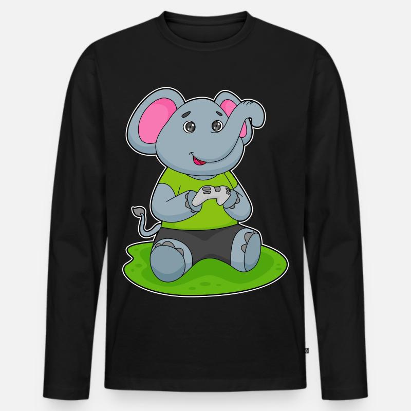 Elefant Gamer Controller - Männer Premium Bio Langarmshirt - Schwarz
