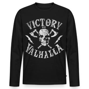 Victory or Valhalla Skull - Männer Premium Bio Langarmshirt - Schwarz - Vorne - Nico (187cm)