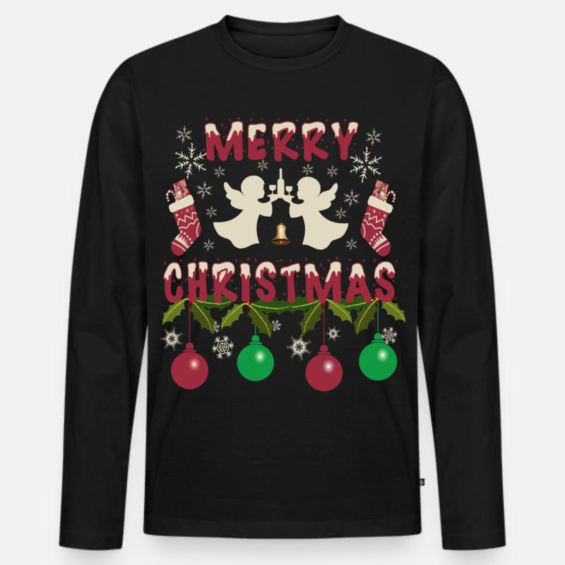 Weihnachtsengel - Männer Premium Bio Langarmshirt - Schwarz