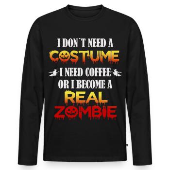 Gruseliger Kaffee und Zombie Spruch für Halloween - Männer Premium Bio Langarmshirt - Schwarz - Vorne - Nico (187cm)