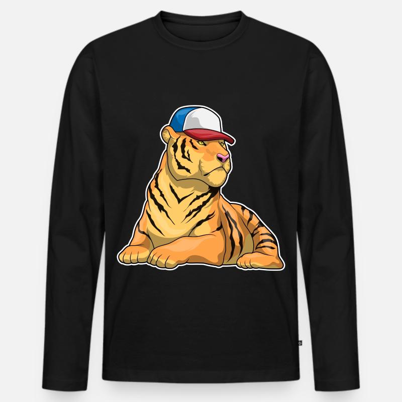 Tiger Cap - Männer Premium Bio Langarmshirt - Schwarz