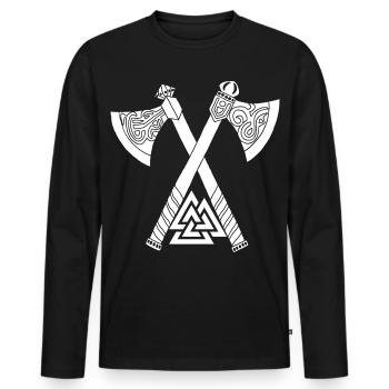 Haches et symbole viking blanc - T-shirt manches longues Premium bio Homme - noir - Devant - Nico (187cm)
