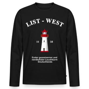Leuchtturm List-West, Zeichnung mit Information - Männer Premium Bio Langarmshirt - Schwarz - Vorne - Nico (187cm)
