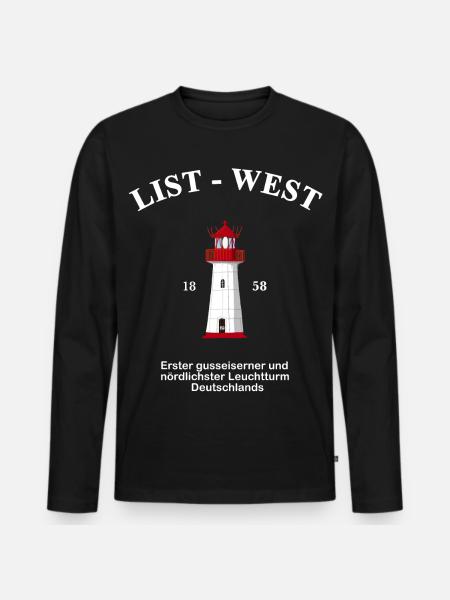 Leuchtturm List-West, Zeichnung mit Information - Männer Premium Bio Langarmshirt - Schwarz