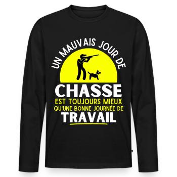 chasse, chasseur, fan de chasse - T-shirt manches longues Premium bio Homme - noir - Devant - Nico (187cm)