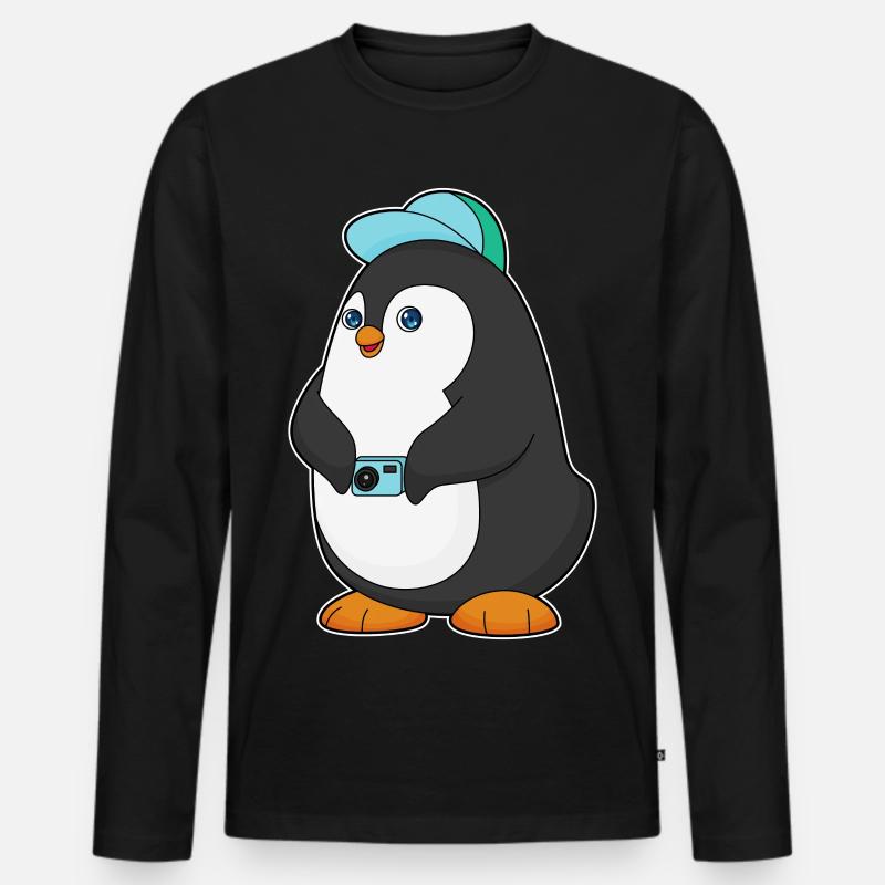 Pinguin Kamera - Männer Premium Bio Langarmshirt - Schwarz