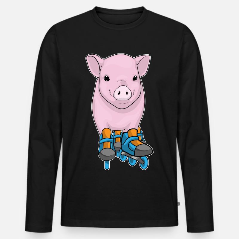 Schwein Inline skating Inline skates - Männer Premium Bio Langarmshirt - Schwarz