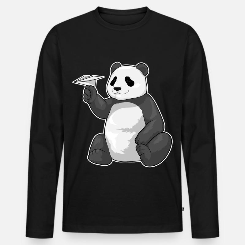 Panda Papierflieger - Männer Premium Bio Langarmshirt - Schwarz