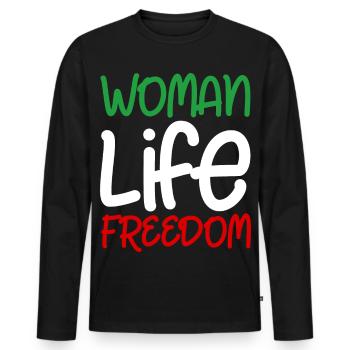 Liberté de vie de femme Iran Droits des femmes - T-shirt manches longues Premium bio Homme - noir - Devant - Nico (187cm)