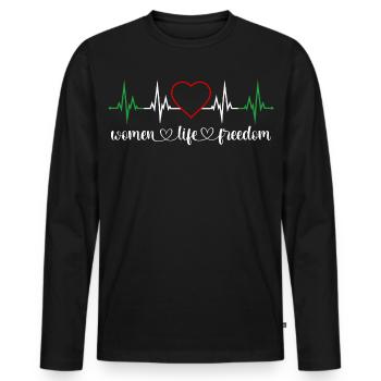 Women Life Freedom Herzschlag Frauenrechte Iran - Männer Premium Bio Langarmshirt - Schwarz - Vorne - Nico (187cm)