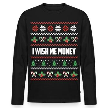 Je veux de l’argent pour Noël - T-shirt manches longues Premium bio Homme - noir - Devant - Nico (187cm)