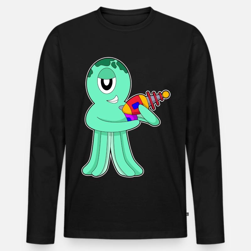 Krake Alien - Männer Premium Bio Langarmshirt - Schwarz