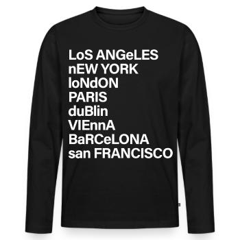 CITY NAMES BOLD white - Männer Premium Bio Langarmshirt - Schwarz - Vorne - Nico (187cm)