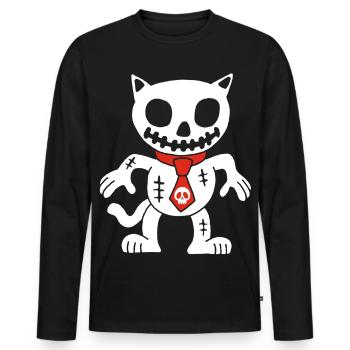 Weiße Katze Voodoo Puppe - Männer Premium Bio Langarmshirt - Schwarz - Vorne - Nico (187cm)