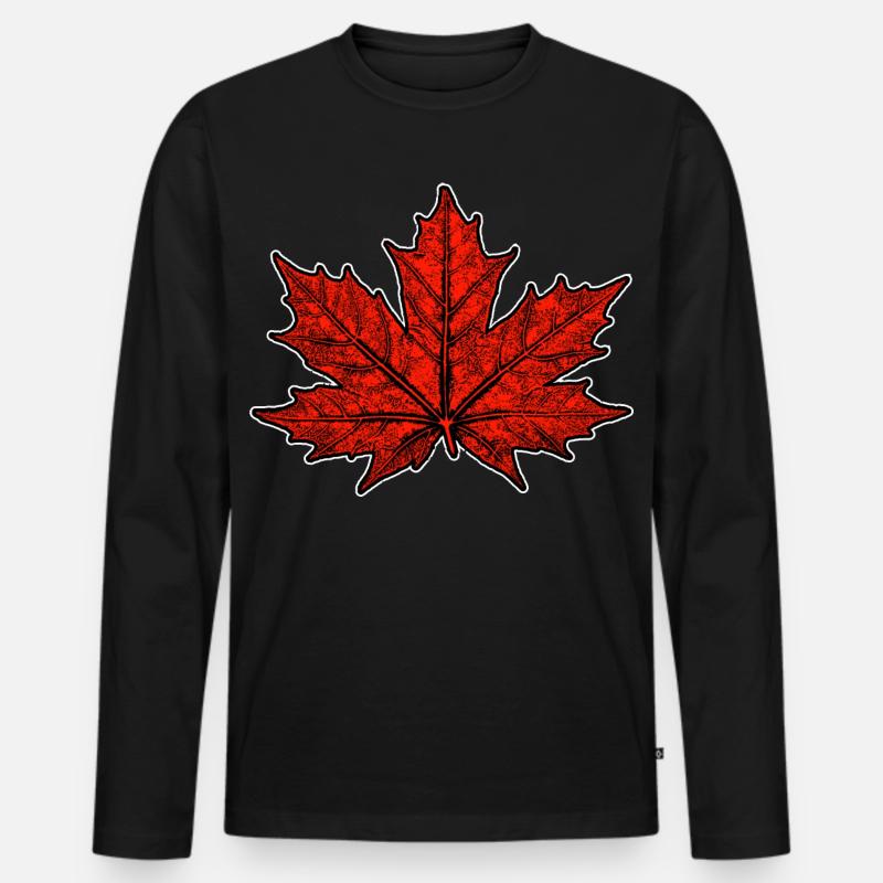 Ahorn / Blatt - Männer Premium Bio Langarmshirt - Schwarz