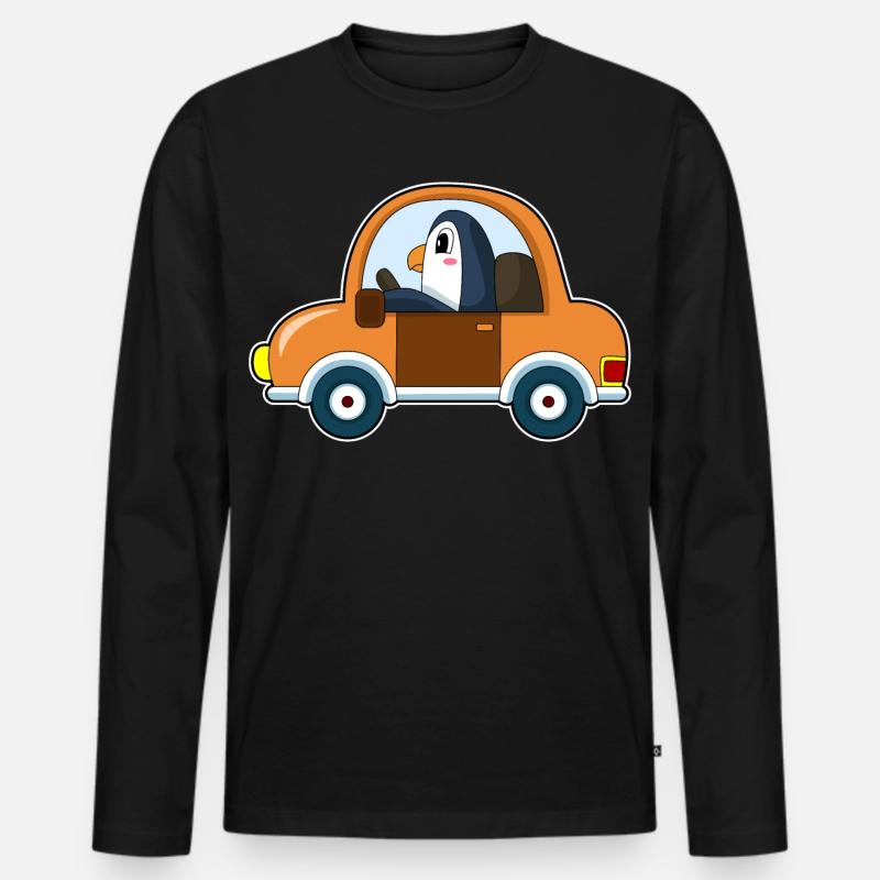 Pinguin Auto - Männer Premium Bio Langarmshirt - Schwarz