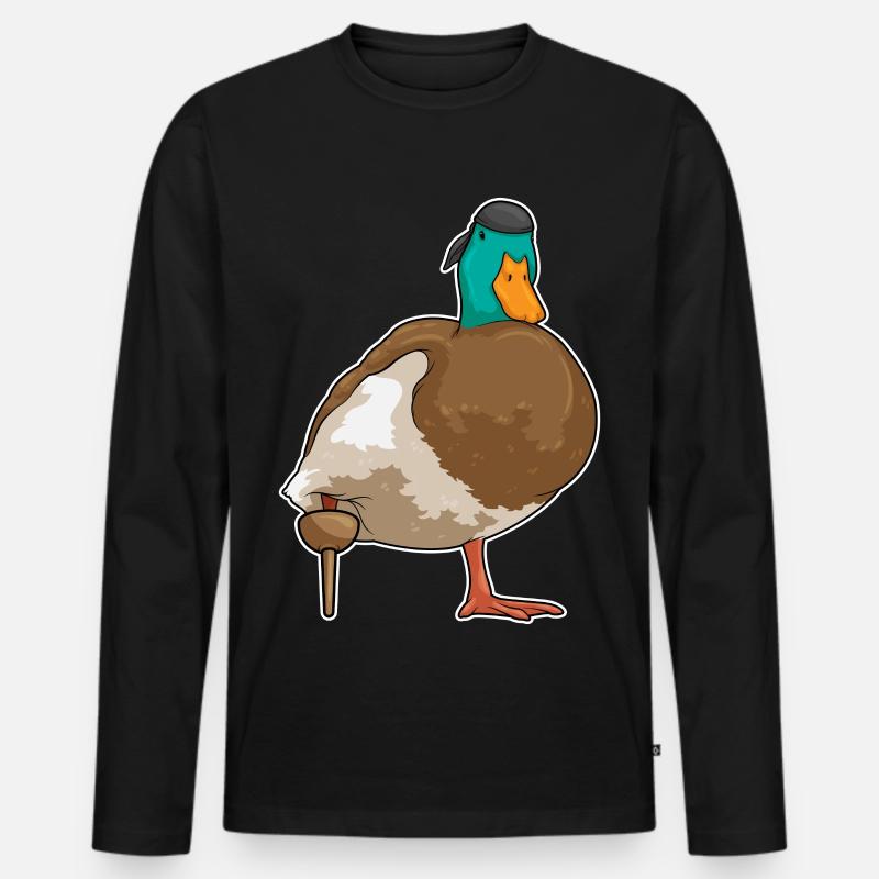Ente Pirat Holzbein - Männer Premium Bio Langarmshirt - Schwarz