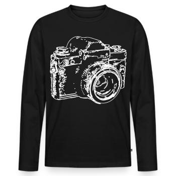 Croquis de caméra classique - T-shirt manches longues Premium bio Homme - noir - Devant - Nico (187cm)