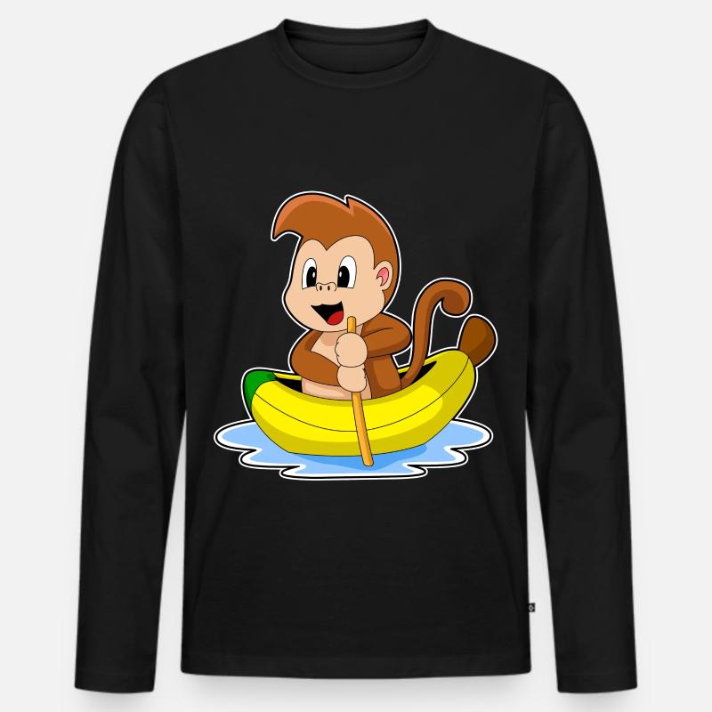 Affe Banane Boot - Männer Premium Bio Langarmshirt - Schwarz