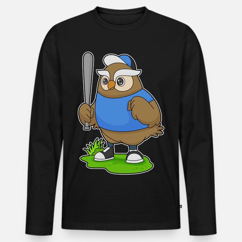 Eule Baseball Baseballschläger - Männer Premium Bio Langarmshirt - Schwarz