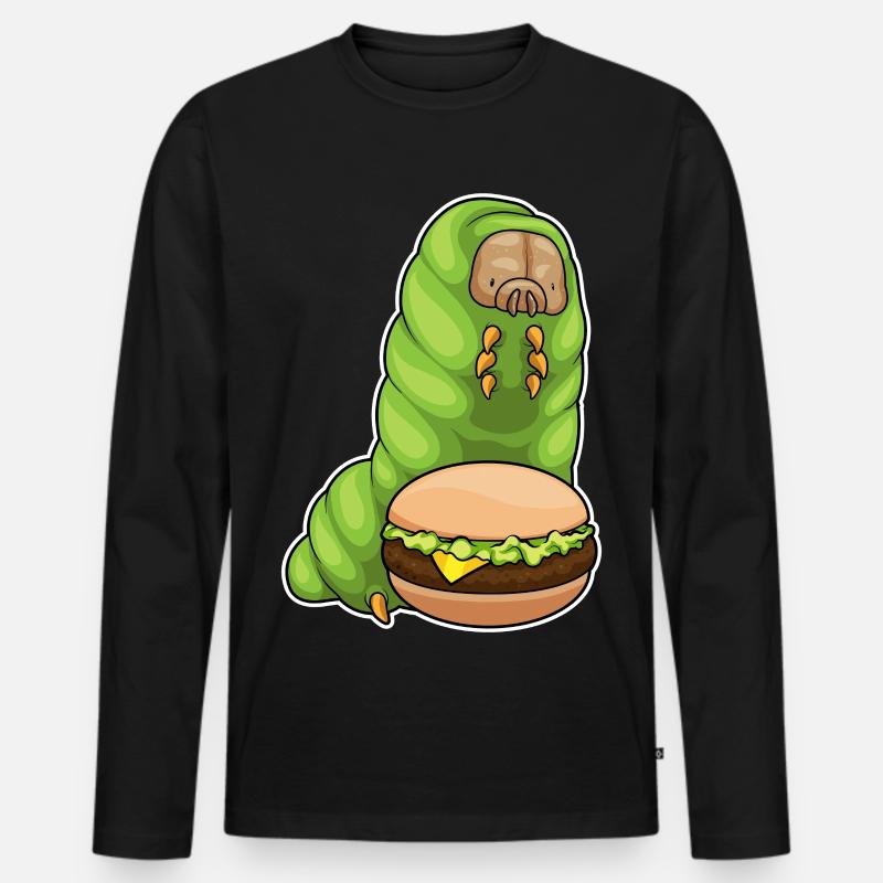 Raupe Cheeseburger - Männer Premium Bio Langarmshirt - Schwarz