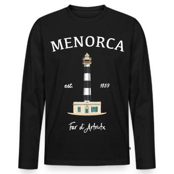 Minorque, Îles Baléares, dessin Leuchtturmd’Artrutx - T-shirt manches longues Premium bio Homme - noir - Devant - Nico (187cm)