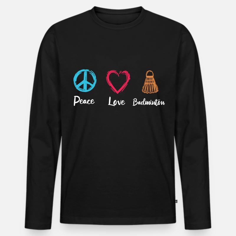 Peace Love Badminton - Männer Premium Bio Langarmshirt - Schwarz