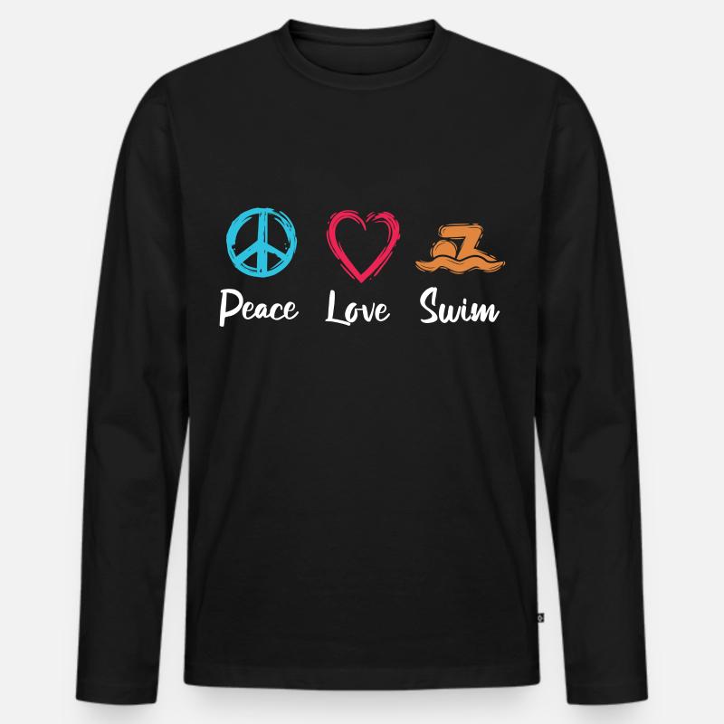 Frieden Liebe Schwimmen - Männer Premium Bio Langarmshirt - Schwarz