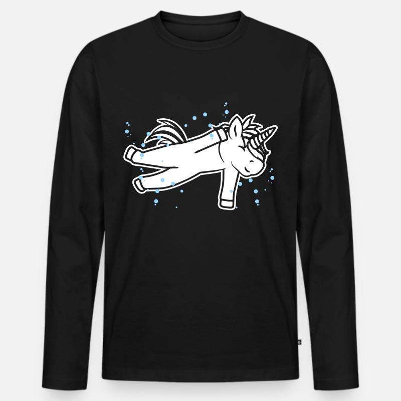 Einhorn Schwimmer - Männer Premium Bio Langarmshirt - Schwarz