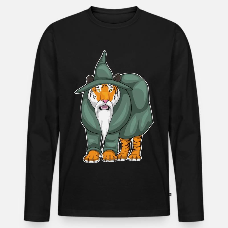 Tiger Zauberer - Männer Premium Bio Langarmshirt - Schwarz