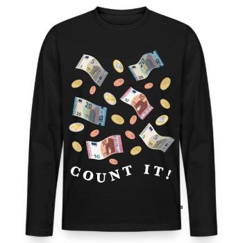 Geldbetrag in Euro Scheinen und Münzen, hell - Männer Premium Bio Langarmshirt - Schwarz - Vorne - Nico (187cm)